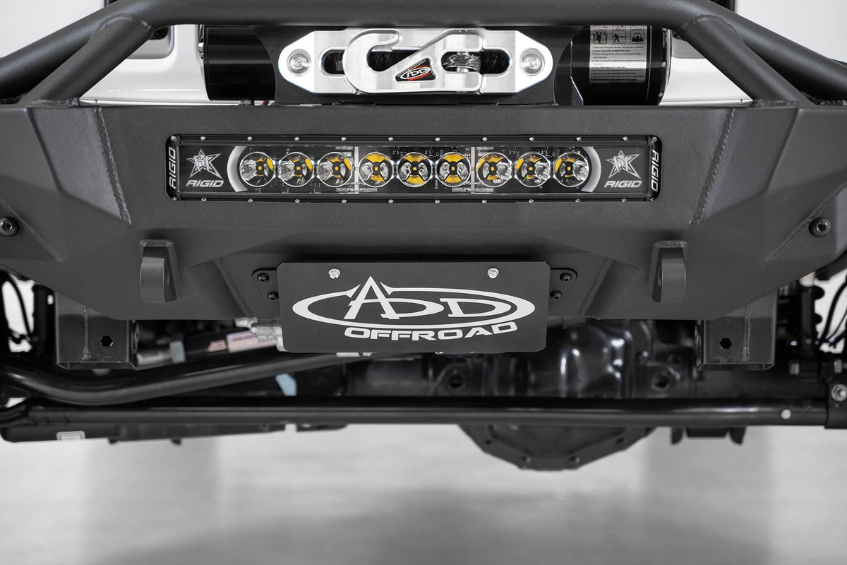 2007+ Jeep JL JLU JT Wrangler, Gladiator Stealth Fighter Front Bumper License Plate Bracket - Addictive Desert Designs AC96154701NA - view 2