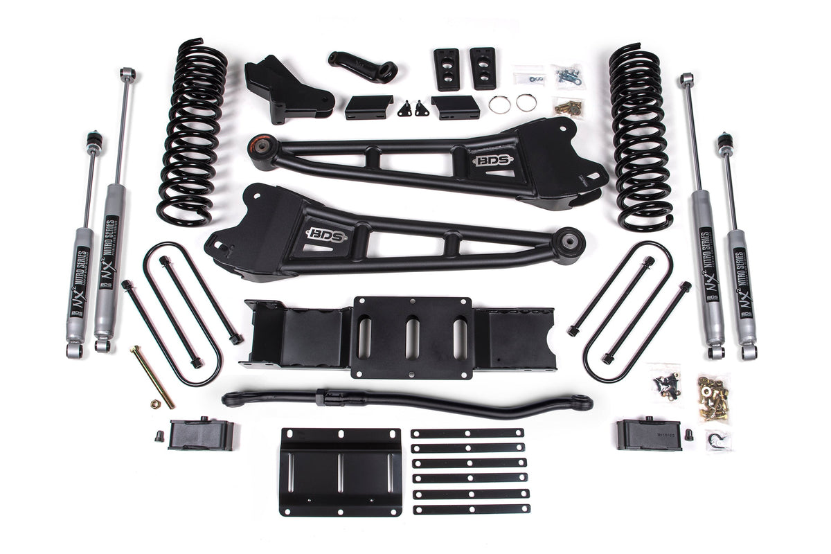 25-26 Ram 3500 4WD (Diesel) 4 Inch Radius Arm Suspension Lift Kit, 2 Inch Rear Lift w/ Overload, Block - NX2 Shocks - BDS...