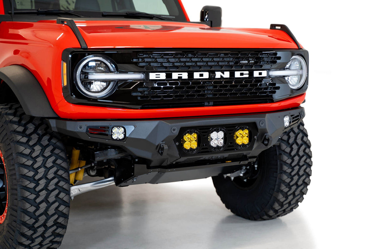 2021+ Ford Bronco Bomber Front Bumper Mounts for Three Baja Designs LP4 Lights - Addictive Desert Designs F230194120103