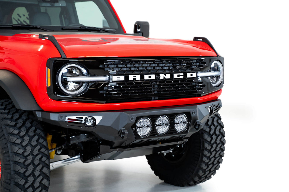 2021+ Ford Bronco Bomber Front Bumper Mounts for three Rigid 360 6 Inch lights - Addictive Desert Designs F230194130103