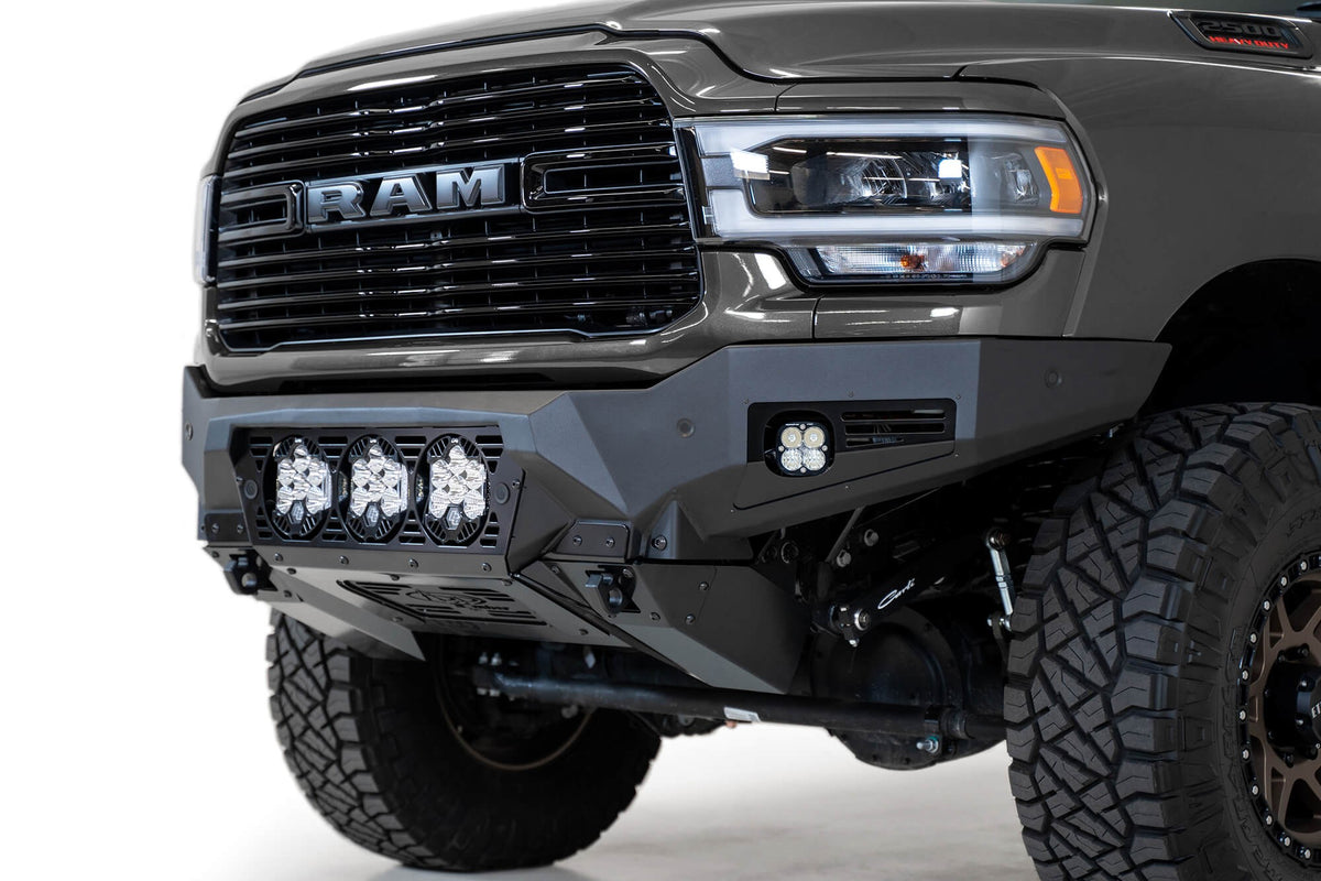 2019-2025 RAM 2500 3500 Bomber Front Bumper Mounts for three Baja Design's LP6 round lights - Addictive Desert Designs F560014100103