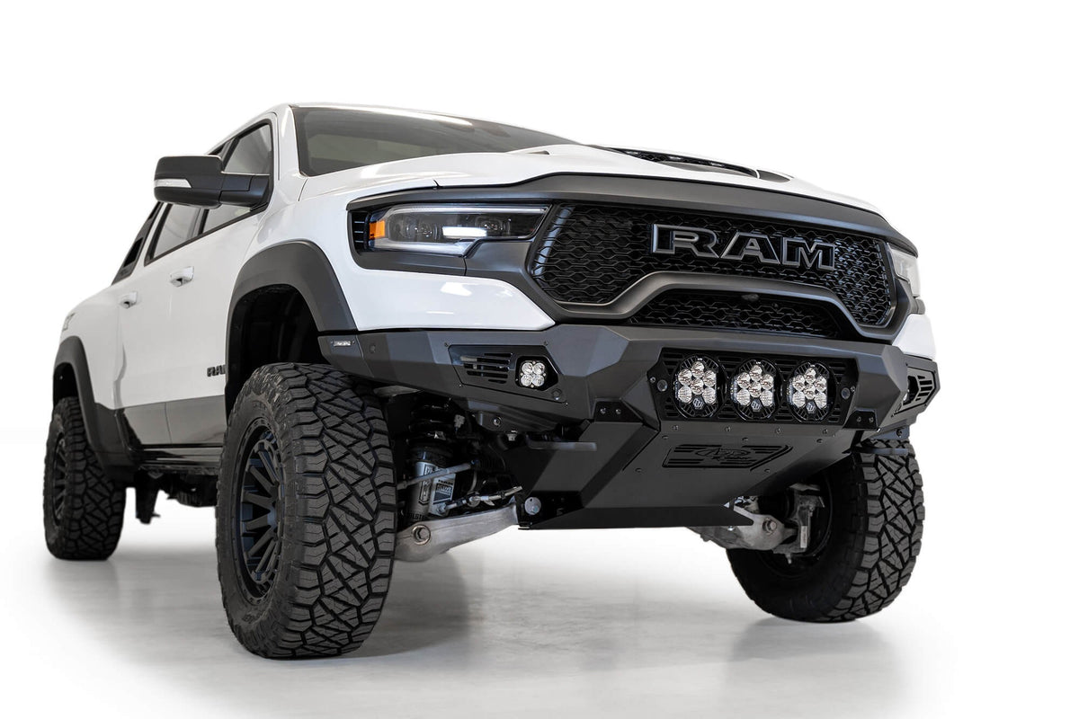 2021-2024 RAM 1500 TRX Bomber Front Bumper Mounts for 3 Baja Designs LP6 round lights - Addictive Desert Designs F620014100103 - view 3