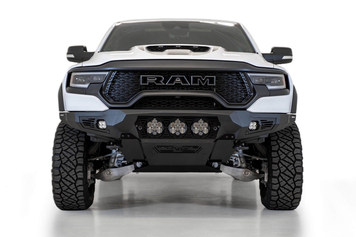 2021-2024 RAM 1500 TRX Bomber Front Bumper Mounts for 3 Baja Designs LP6 round lights - Addictive Desert Designs F620014100103 - view 5