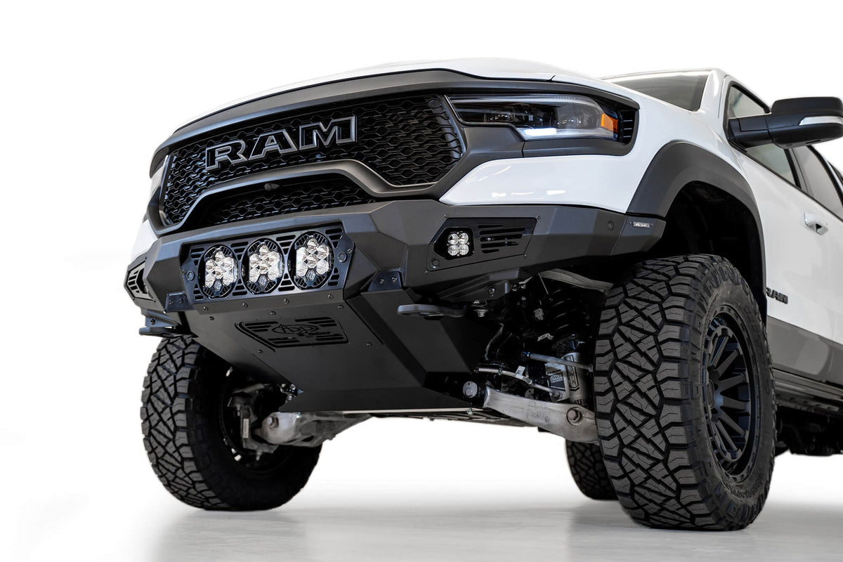 2021-2024 RAM 1500 TRX Bomber Front Bumper Mounts for 3 Baja Designs LP6 round lights - Addictive Desert Designs F620014100103 - view 9