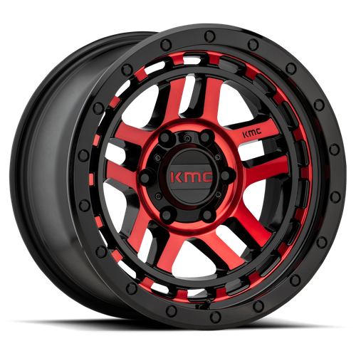 KMC Recon 17x8.5 Gloss Black Mach W/ Red Tint wheel