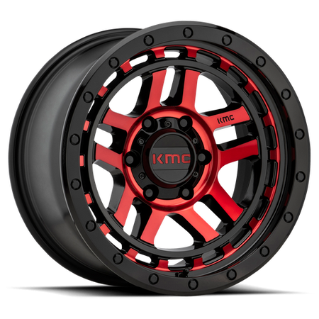KMC Recon 17x8.5 Gloss Black Mach W/ Red Tint wheel