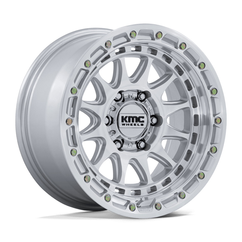 KMC Crux 18x9 Gloss Silver W/ Machined Face wheel