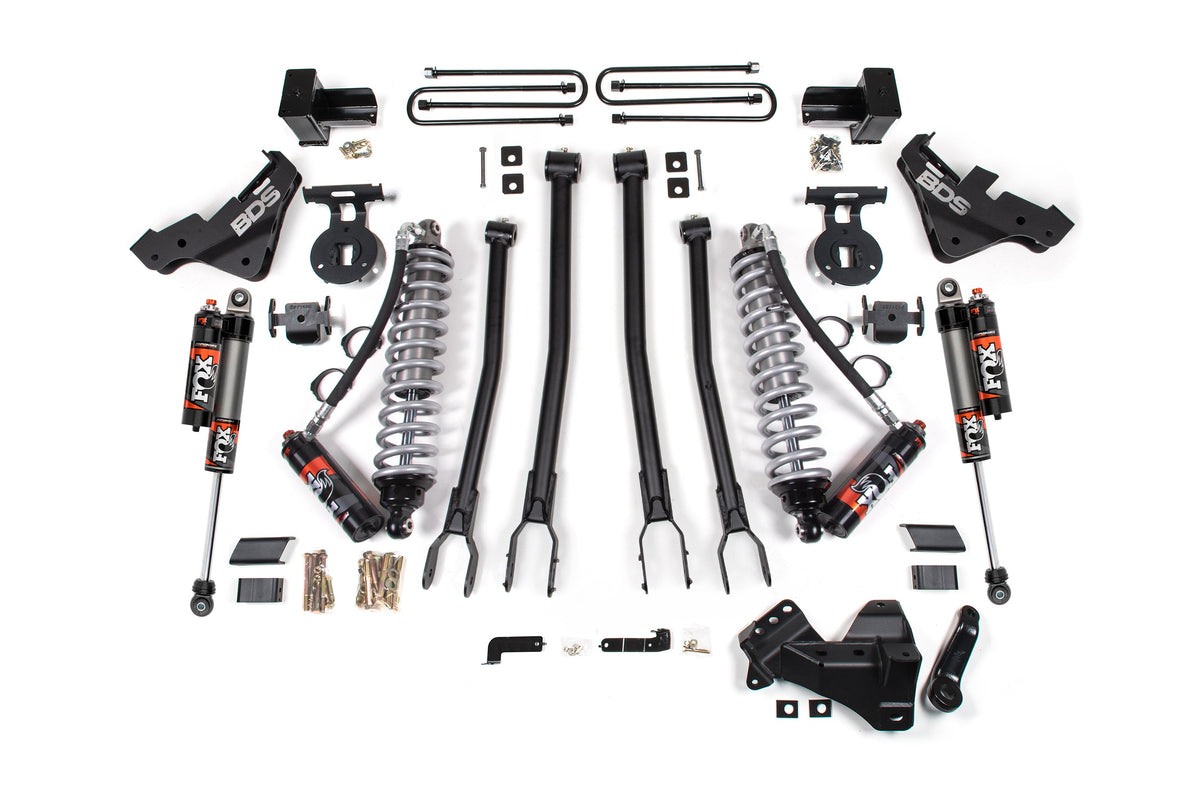 23-25 Ford F-450 4WD 4 Inch Coilover 4-Link Suspension Lift Kit, 3.5 Inch Rear, Block - Fox 2.5 Performance Elite Series...