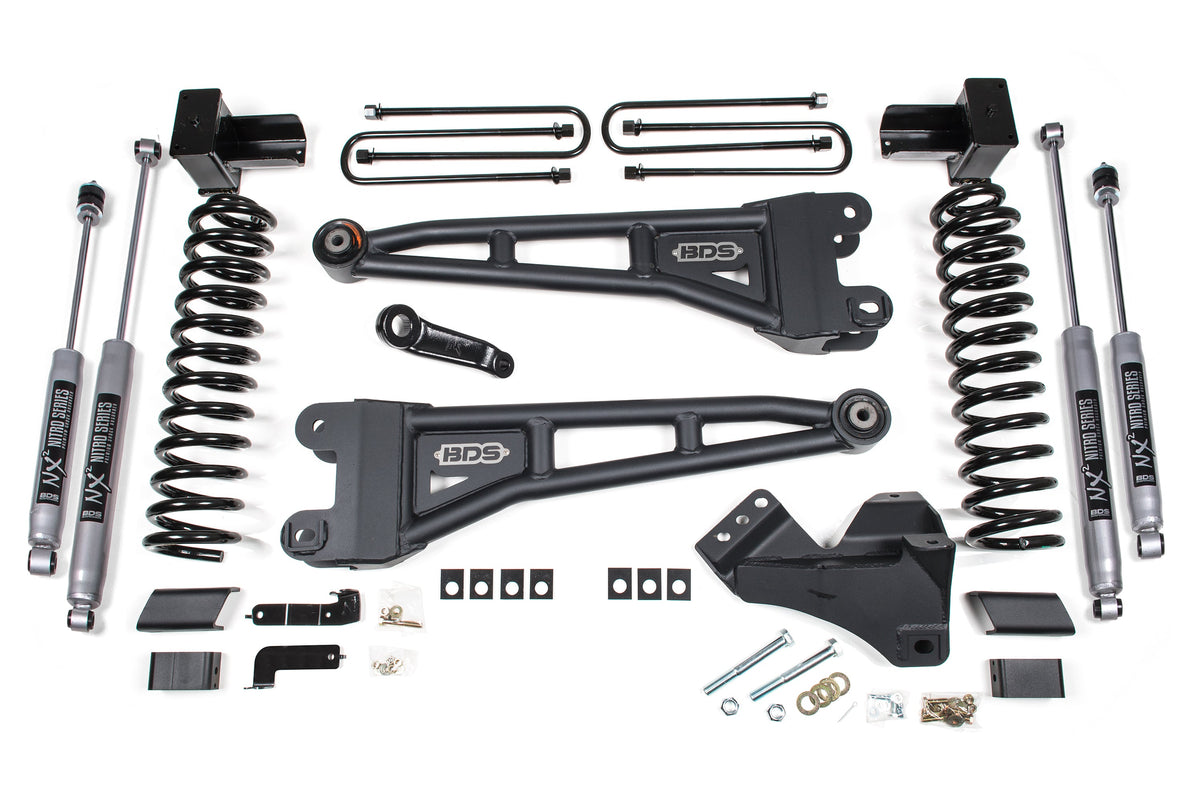 20-22 Ford F-450 4WD 4 Inch Radius Arm Suspension Lift Kit, 3.5 Inch Rear, Block - Fox 2.5 Performance Elite Series...