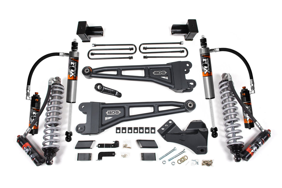 23-25 Ford F-450 4WD 4 Inch Coilover Radius Arm Suspension Lift Kit, 3.5 Inch Rear, Block - Fox 2.5 Performance Elite...