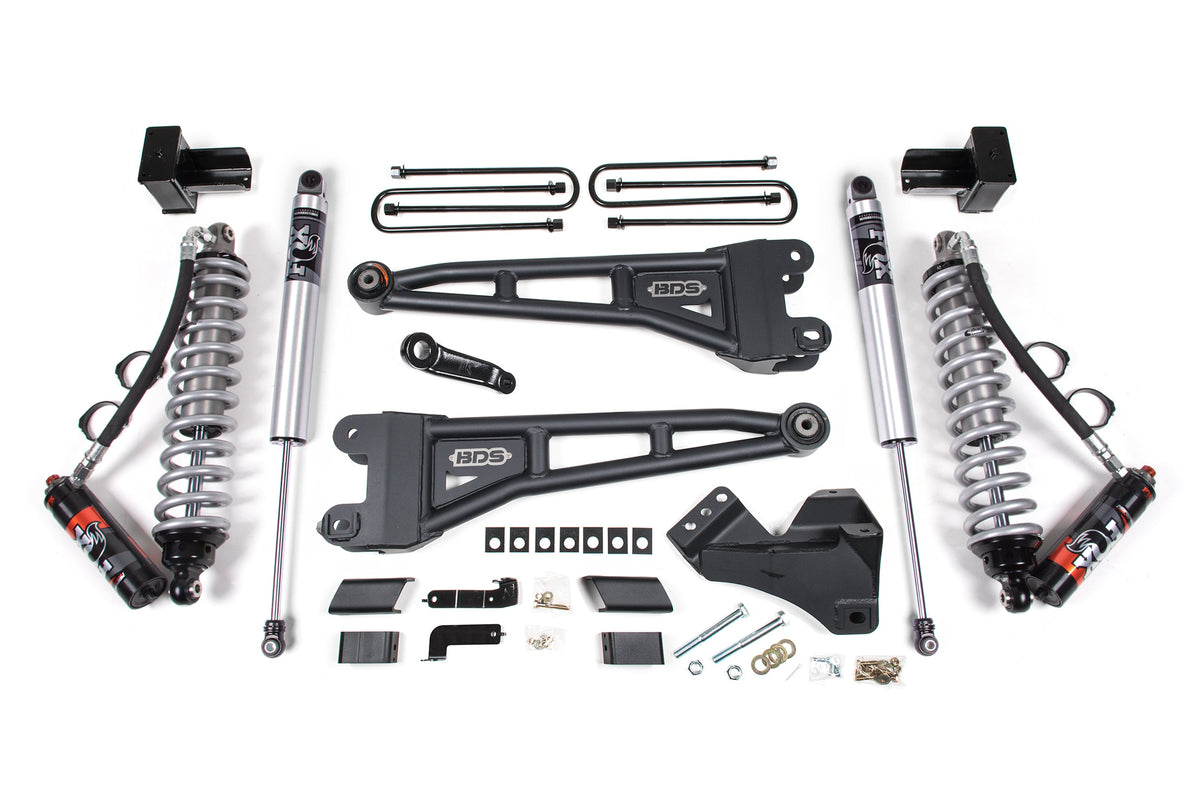 20-22 Ford F-450 4WD 4 Inch Radius Arm Suspension Lift Kit, 3.5 Inch Rear, Block - Fox 2.5 Performance Elite Series C/O...