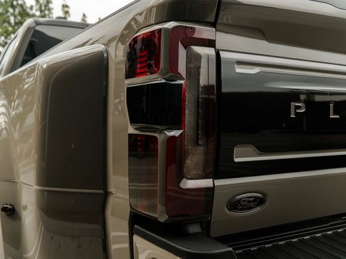 Close-up of the Ford F-450 Platinum's tailgate and taillight