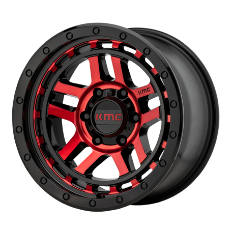 KMC Recon 18x8.5 Gloss Black Mach W/ Red Tint wheel