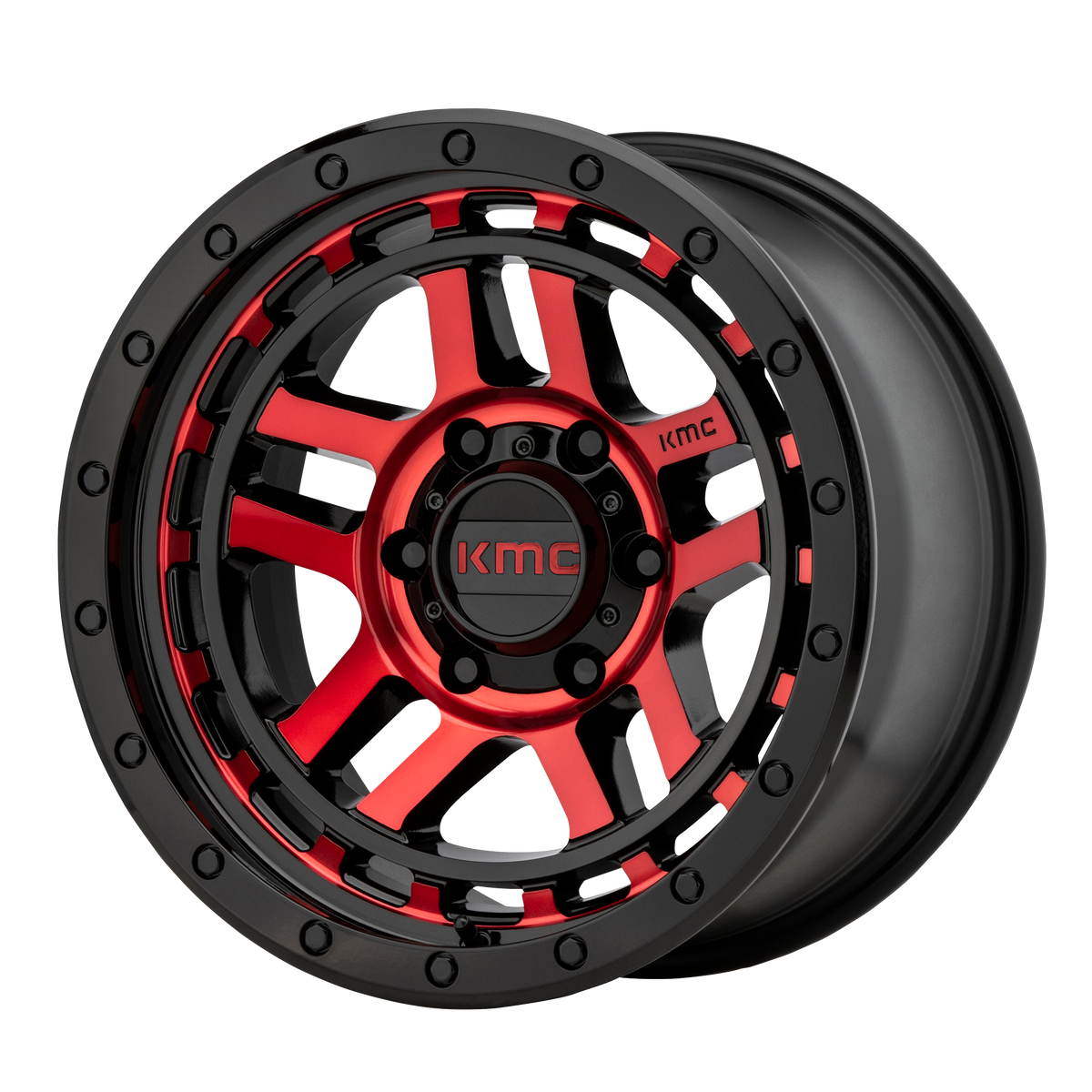 KMC Recon 17x8.5 Gloss Black Mach W/ Red Tint wheel