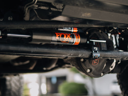 Rear shock and axle on a Jeep Wrangler Rubicon