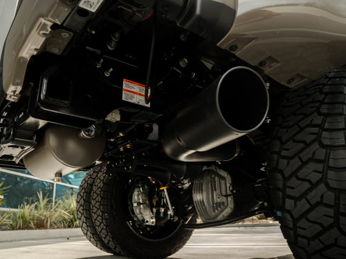 Air Lift onboard air suspension tank and Magnaflow exhaust, underside view